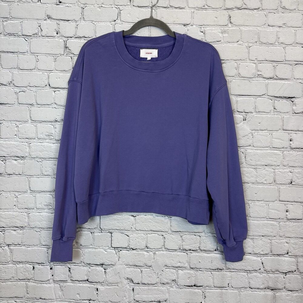 Xirena Purple Crewneck Cropped Sweatshirt Long Sleeves Boxy S